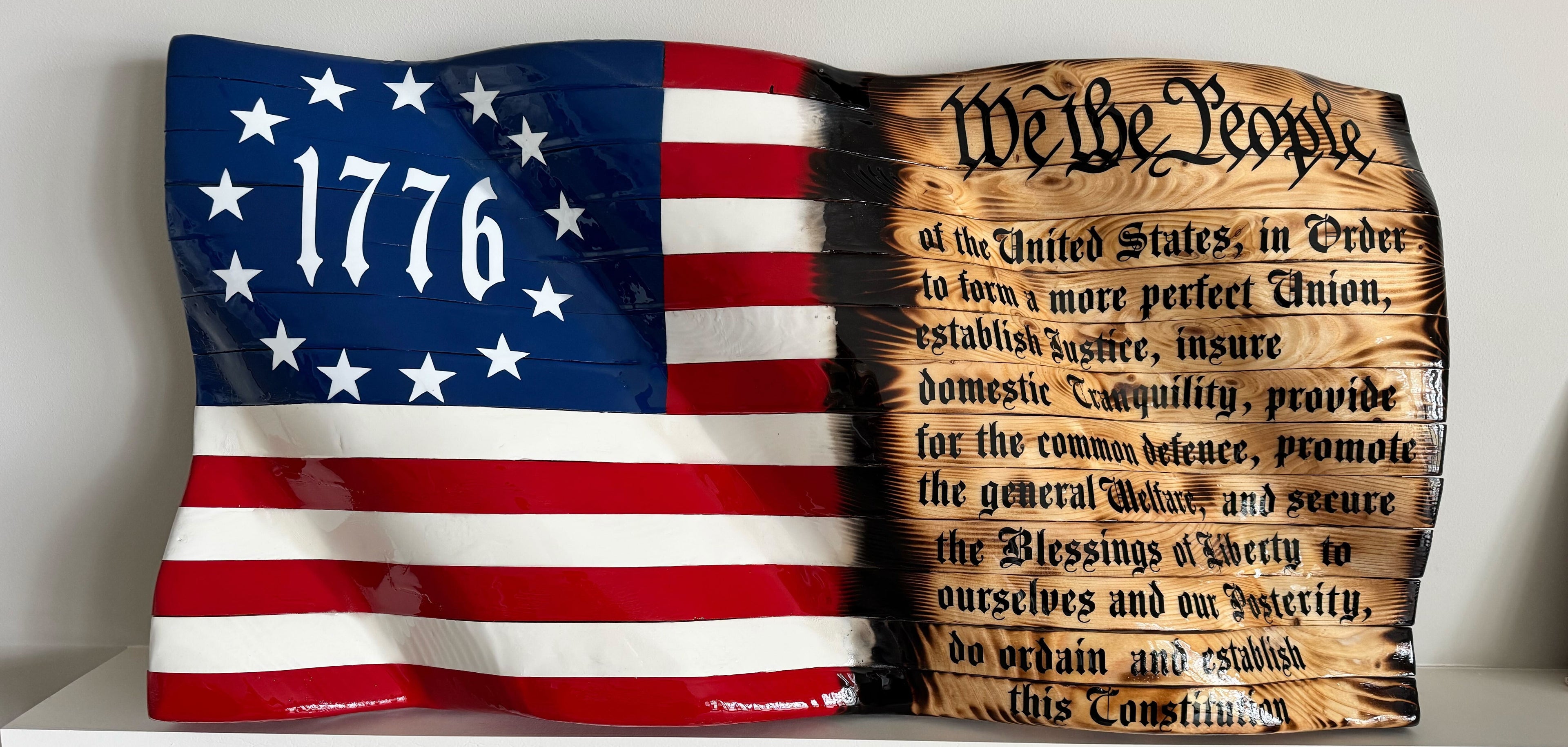 The Founders’ Flag: 1776 & Constitution Burnt Wood Design