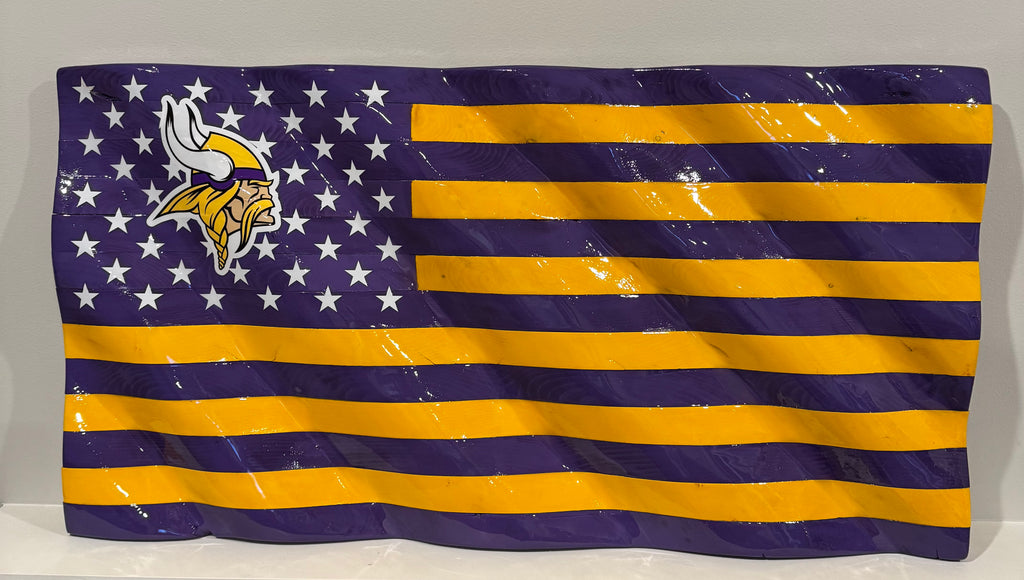 Skol & Stripes – Handcrafted Solid Wood Football Flag 🇺🇸🏈