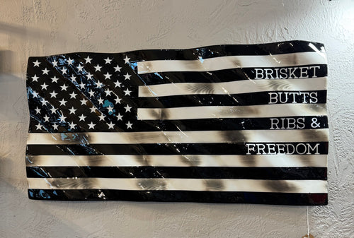 Brisket, Butts, Ribs & Freedom Custom Wooden Flag