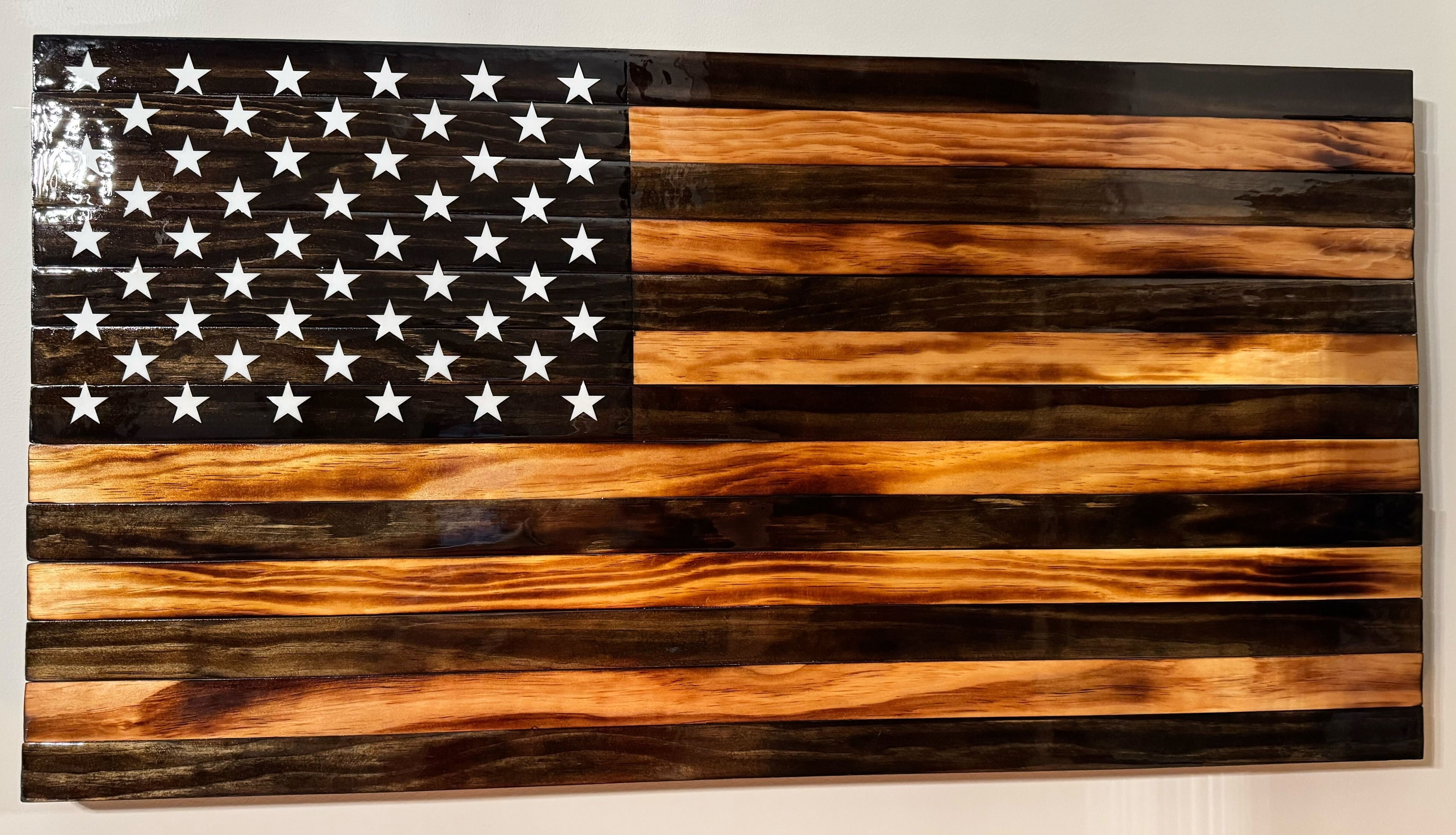 "The Ironwood Flag" Charred & Stained, Burnt Wood American Flag