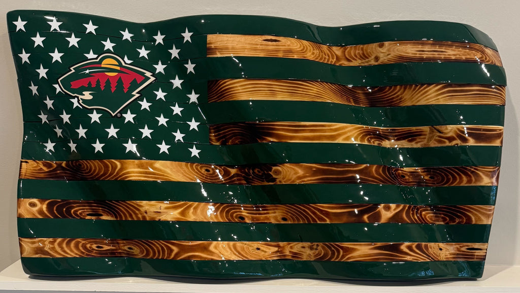 “State of Hockey" Minnesota Wild Wavy Wood Flag
