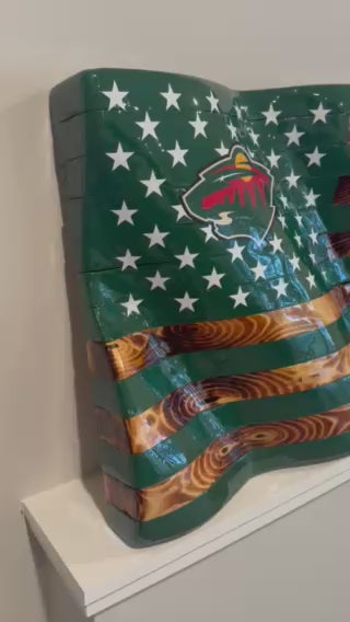 “State of Hockey" Minnesota Wild Wavy Wood Flag